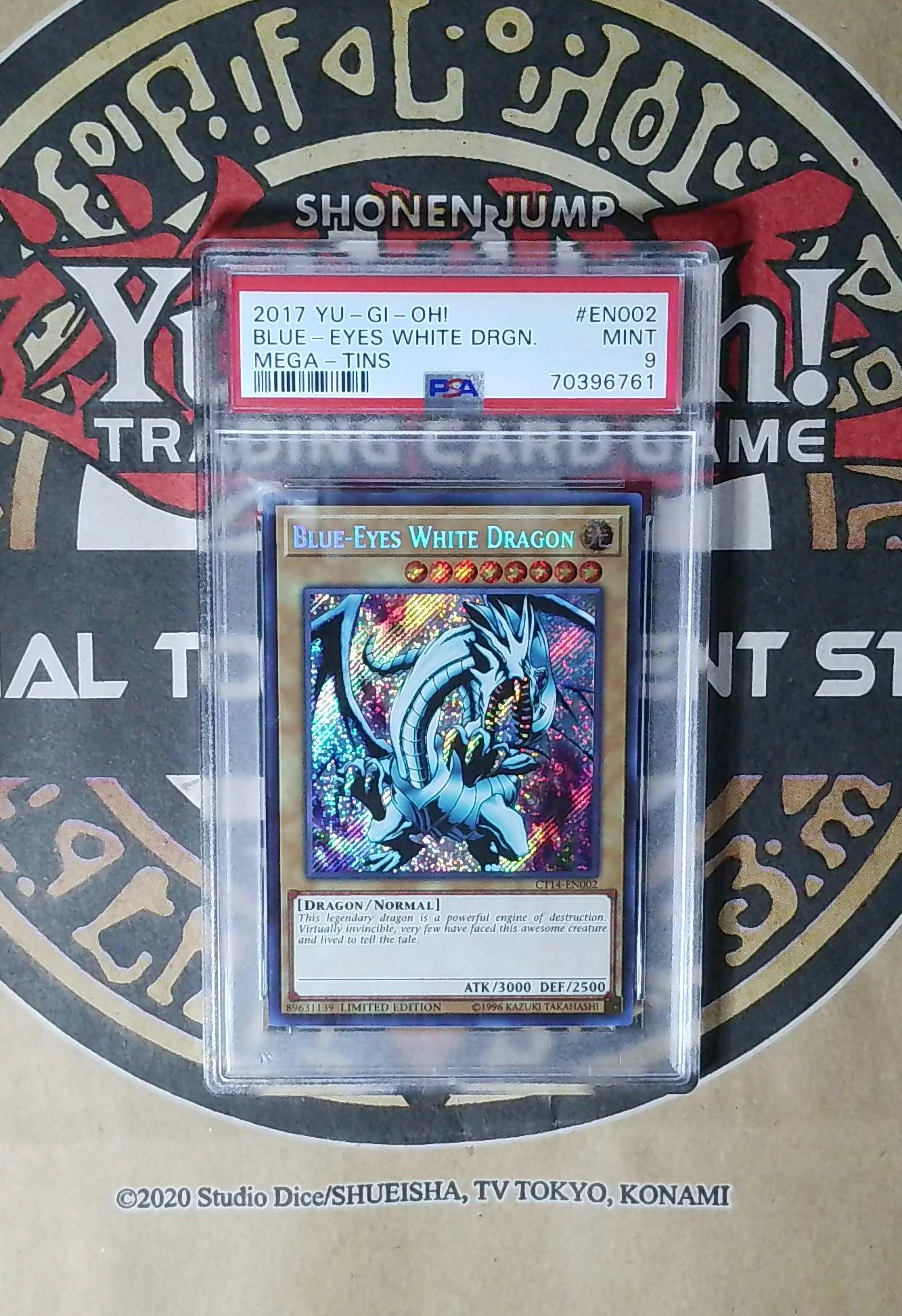 Blue-Eyes White Dragon (PSA 9) CT14-EN002 Secret Rare exact card front